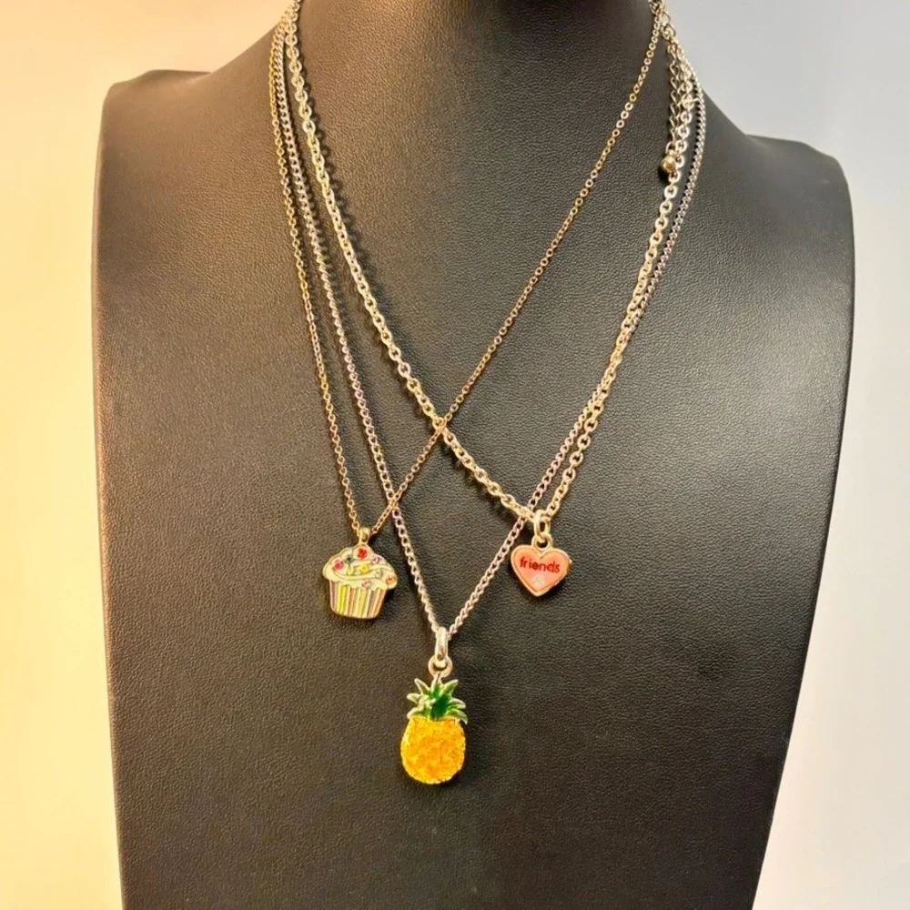 Necklace Set Multicolor Pineapple Cupcake Heart Kidcore Boho Y2K Streetwear 3pc